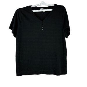 White Stag Womens Plus V-Neck Short Sleeve Black Textured Top Size 22W